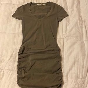 Army green Michael Stars Short sleeve ruched mini dress
